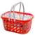 Red plastic shopping basket toy with pretend food, grocery basket playset for kids
