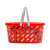 Red plastic shopping basket with pretend food for kids, grocery shopping playset