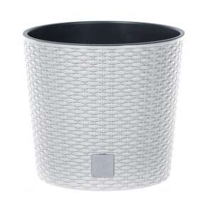 Prosperplast Rato Round fehér rattan utánzat kerek virágcserép, 30x27 cm - Kaspó