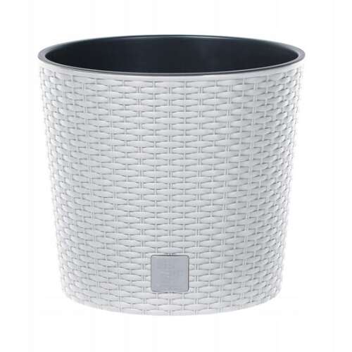 Prosperplast Rato Round fehér rattan utánzat kerek virágcserép, 30x27 cm