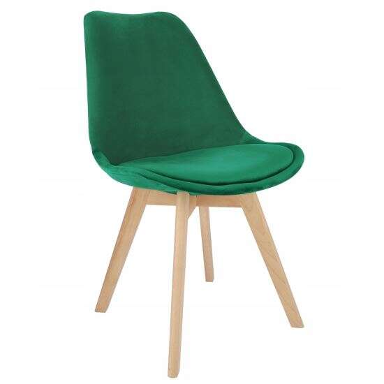 Skandináv stílusú szék, fa, bársony, zöld, 49x60x82 cm, Bari