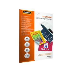 Fellowes EasyDisplay A4 80 mikron fényes lamináló fólia, 25 db-os csomag, öntapadó hátlappal - Fellowes