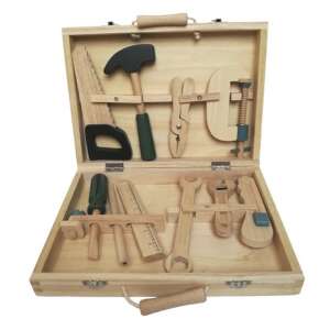 Egmont Toys wooden tool set for kids, 10 pieces in a wooden toolbox, pretend play tools for kids - DIY Craft Kit