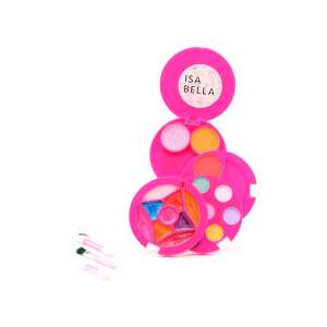 Isa Bella 18 piece makeup set for girls in a round pink case with a mirror, open to show the different compartments and makeup items - Vanity Table, Makeup Set, Fragrance