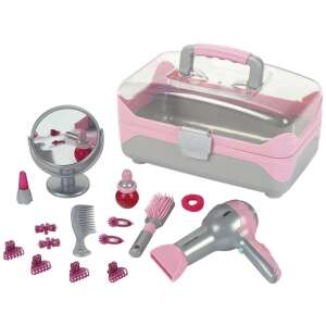 Braun Beauty-Koffer mit Haartrockner, rosa und grau, Spielzeug für Kinder, inklusive Spiegel, Lippenstift, Parfümflakon, Kamm, Haarbürste, Haargummi, Haarklammern und Haartrockner - Klein