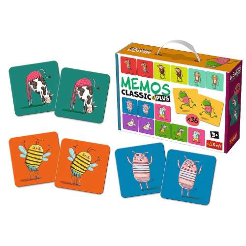 Trefl Memos Classic & Plus Állatos Memória Játék, 36 darabos, kártyák közeli képe - Memória játék