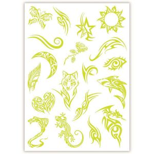 Crazy Chic tatuaje temporare strălucitoare în întuneric cu fluture, lup, dragon, soare și alte modele - Tatuaje temporare