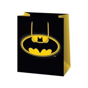 Geschenkbeutel Batman, schwarz mit gelbem Batman-Logo, 14x11x6cm - Geschenkverpackungen