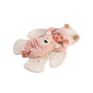 Llorens newborn baby doll, 36cm, crying function, pink bear outfit, comes with a bear-shaped changing mat - LLorens