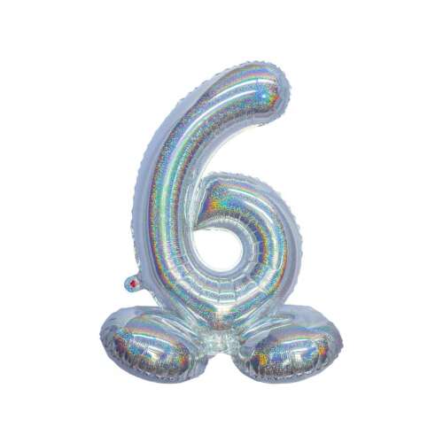 Silver holographic number 6 balloon