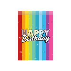 Pungă cadou de ziua de naștere cu dungi curcubeu, pachet de 8, La mulți ani - Pungi cadou