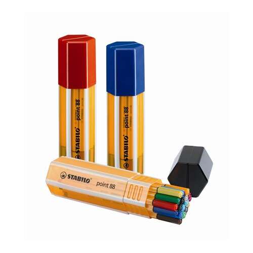 Stabilo Point 88 Twin Pack set od 20 finih flomastera u raznim bojama, 20 flomastera u prozirnoj plastičnoj kutiji