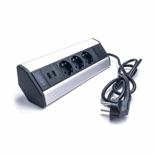TOO VPS-315-3S IP20, 3x 2P+F, 2x USB-A, ezüst asztalra rögzíthető elosztó 177397482 - Villanyszerelés