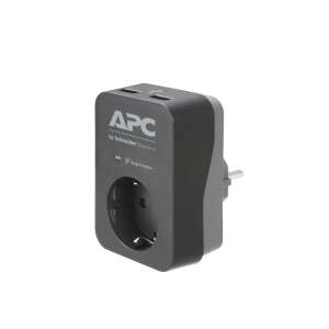 APC by Schneider Electric PME1WU2B-GR Überspannungsschutz, schwarzer Überspannungsschutz mit 2 USB-Anschlüssen - APC