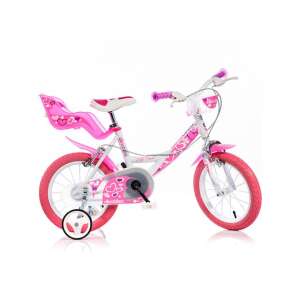 Little Heart 16 Zoll rosa-weißes Mädchenfahrrad mit Stützrädern, Babysitz und Korb - Fahrrad für Kinder