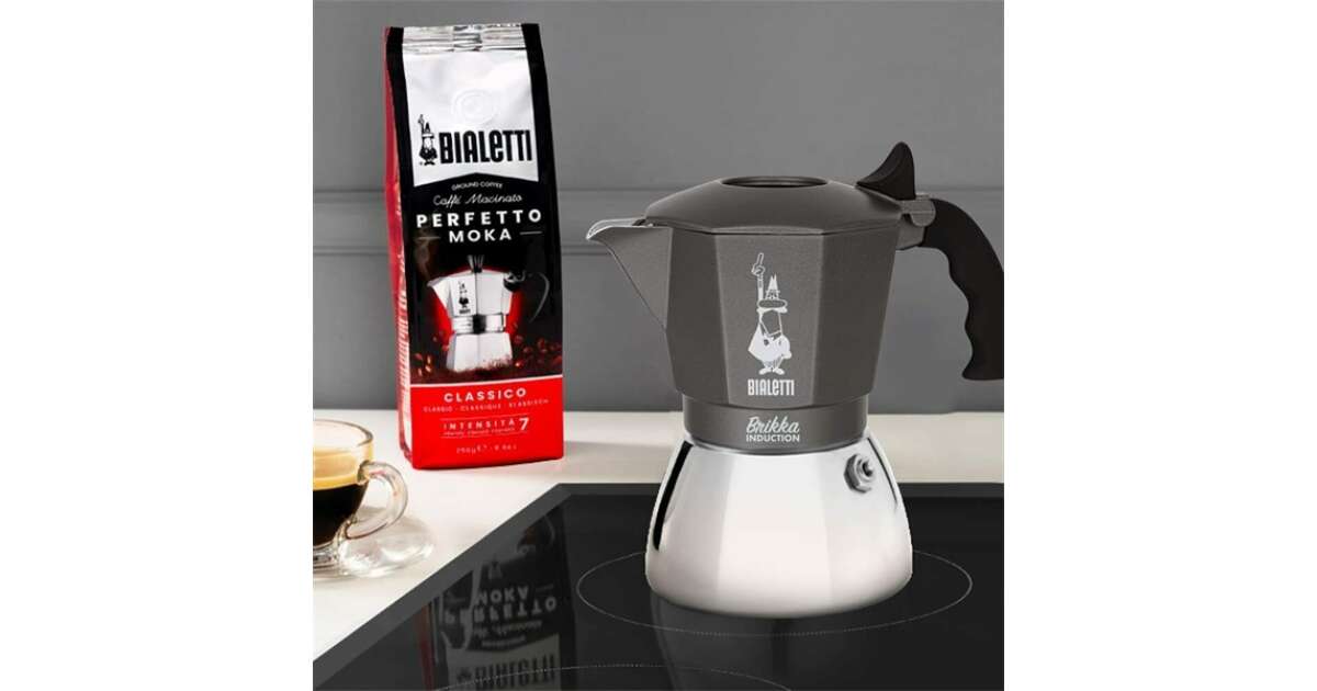 Bialetti Brikka Induction Pot Coffee Maker for 4, Grey-Silver