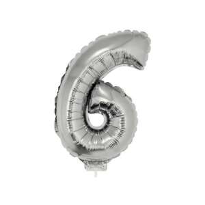 Srebrny balon numer 6, 42 cm, do dekoracji urodzinowych - Bułka w powietrzu