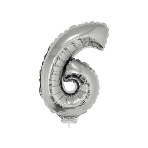 Srebrny balon numer 6, 42 cm, do dekoracji urodzinowych