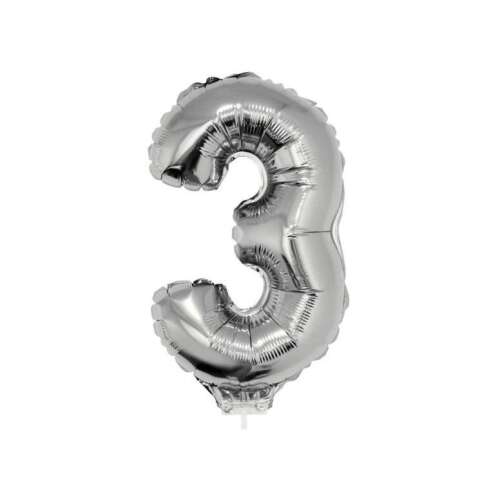 Silver number 3 balloon, 42 cm, for birthday parties