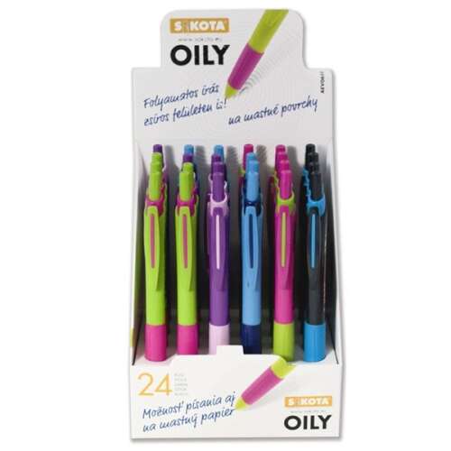 Sakota Oily długopis kulkowy z niebieskim atramentem, 0,7 mm, różne kolory, opakowanie 24 sztuk
