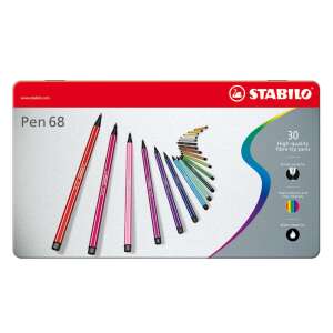 Stabilo Pen 68, set de 30 pixuri colorate cu vârf de fibră într-o cutie metalică - Instrumente de desen