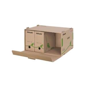 Esselte Eco barna archiváló konténer, előre nyíló, nyitott fedéllel, belül látható a dokumentumok tárolására szolgáló hely - Archiváló doboz