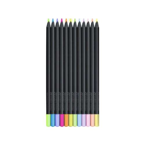 Faber-Castell Black Edition 12 Farbstifte, Neon- und Pastellfarben, schwarzer Korpus, 12er-Set