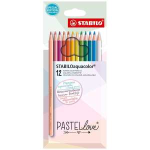 Stabilo Aquacolor Pastel Love 12 db-os színes ceruza készlet, speciális kiadás, 12 szín, prémium minőség, vízzel oldható, rajzoláshoz és kézműveskedéshez - Színes ceruza