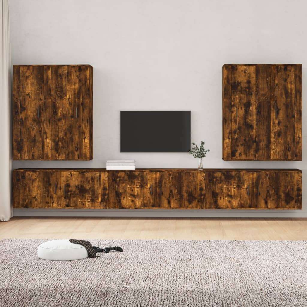 vidaXL 7 részes füstös tölgy színű szerelt fa TV-szekrényszett