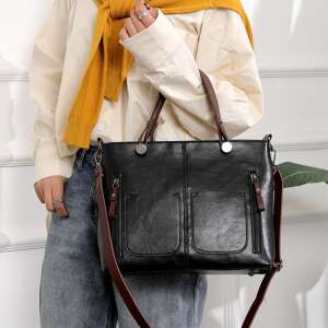 Dollcini Damenhandtasche, schwarz, PU-Leder, wasserdicht, lässig, für Arbeit, Reisen, Alltag - Handtaschen