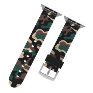Sötét zöld terepmintás szilikon Apple Watch szíj, állítható méret, kompatibilis Apple Watch Series 2 38mm, Series 1 38mm, Series 4 40mm, Series 5 40mm, Series 6 40mm, SE 40mm - Okosóra szíj