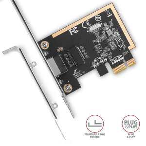 Axagon PCEE-GRF Gigabit Ethernet PCI-Express Karte, zeigt die Karte mit Standard- und Low-Profile-Halterungen - AXAGON