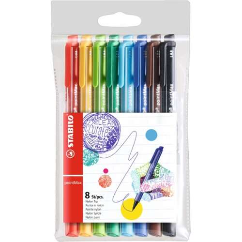 Stabilo Point Max 8-piece assorted color felt-tip pen set in packaging