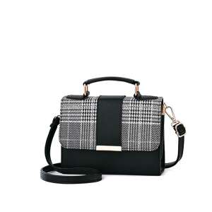 Geantă crossbody din piele PU cu model în carouri alb-negru și accente aurii - Dollcini