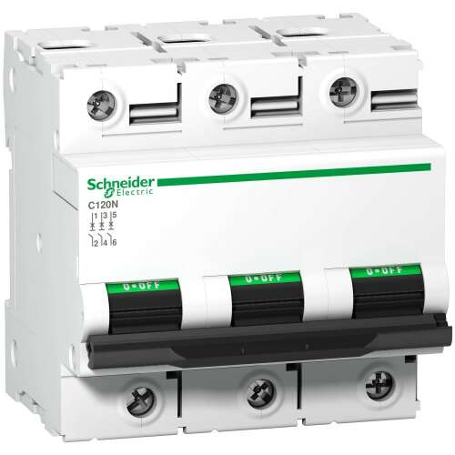 Schneider Electric Acti9 C120N 3-fazowy wyłącznik nadprądowy 80A z charakterystyką C, 400V AC, 10kA/60898 20kA/60947