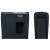 Rexel Secure X6 confetti paper shredder, closed, front view and side view of the wastebasket