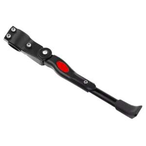 Adjustable bicycle kickstand for 20-28 inch wheels, black, with red rubber pad, isolated on white background - Bicycle kickstand