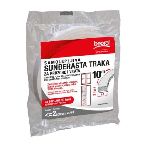 Beorol Self-Adhesive Foam Tape for Doors and Windows, 6x12 mm, 10 m