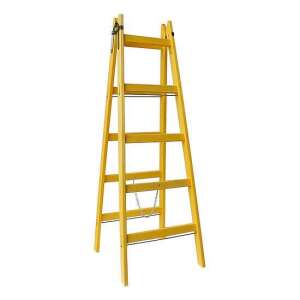 STREND PRO double step ladder, 195 cm, yellow, wooden, 6 steps, 150 kg load capacity - Ladder and Step Stool