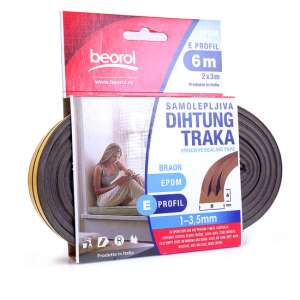 Beorol E profile self-adhesive sealing tape, brown, 6 meters, for doors and windows, 1-3.5 mm gap - Sealing tape
