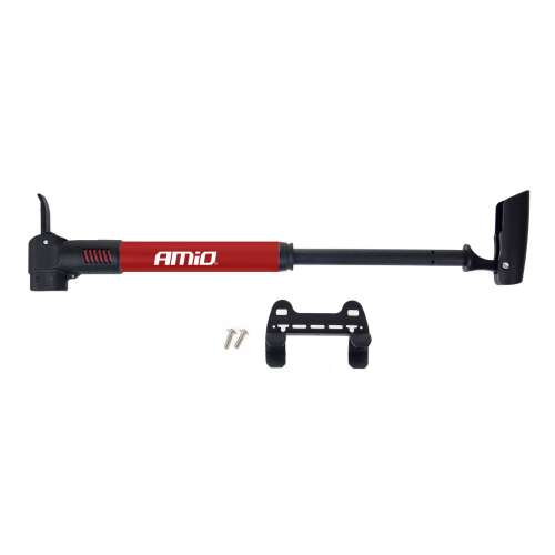 Amio AMI-02145 red and black aluminum bike hand pump with mounting bracket