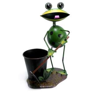 Kerti fém dekoració 23x16x33cm - Béka vedérrel