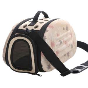 APT Geantă de transport animale de companie bej cu închidere dublă, 35x20x22 cm, vedere în unghi - Transportator, cutie de mașină pentru animale de companie