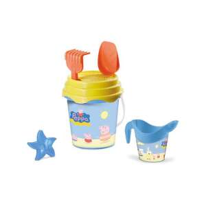 Peppa Malac homokozó szett vödörrel, tartalmaz vödröt, lapátot, gereblyét, szitát, locsolókannát és csillag alakú formát - Felfújható játék & Strandjáték