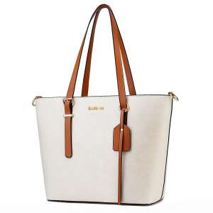 Dollcini weiße Ledertasche mit braunen Riemen - Handtaschen