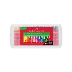 Creioane cerate Jumbo Faber-Castell, 24 culori, set de creioane pentru copii, pentru desenat și colorat, non-toxice, formă triunghiulară, cutie din plastic - Creioane cerate