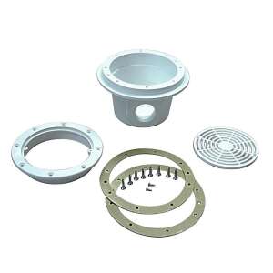 Fenékablauf O200mm 6/4" Poolablauf mit Edelstahlschrauben und hydrostatischem Ventilanschluss - Montageelemente