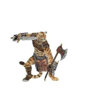 Papo Tigris Warrior action figure, a tiger-like creature with a sword and axe, fantasy figurine - Papo Figure