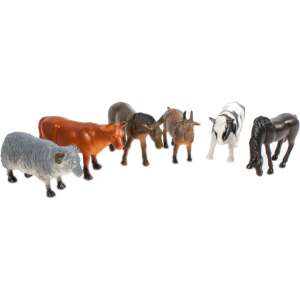 Set of 6 farm animal figurines, including a sheep, cow, donkey, goat, bull, and horse, perfect for imaginative play - Figure