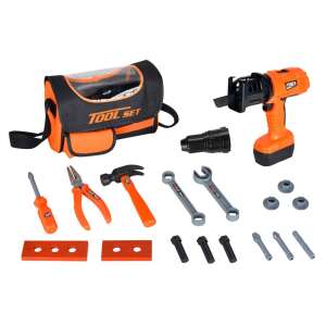 Set de scule pentru copii cu burghiu, șurubelniță, ciocan, cheie, clește, șuruburi, piulițe și multe altele, într-o geantă de transport - Nonbrand Bricolaj